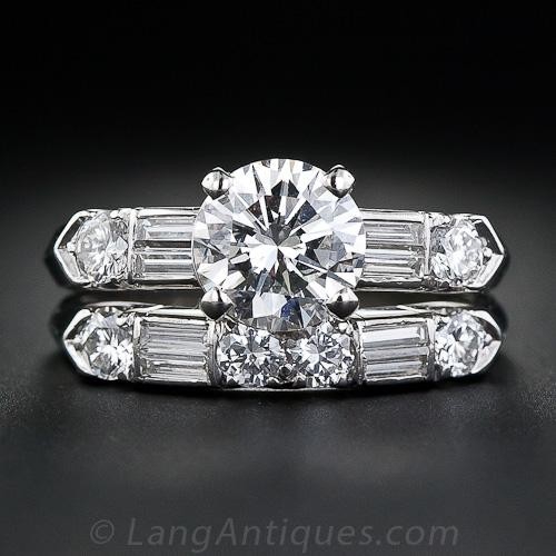 1.26 Carat Center Vintage Diamond Wedding Set