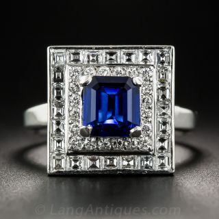 1.33 Carat Square-Cut Sapphire Platinum Diamond Ring - 1