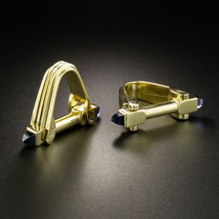 18K Cabochon Sapphire Stirrup Cuff Links