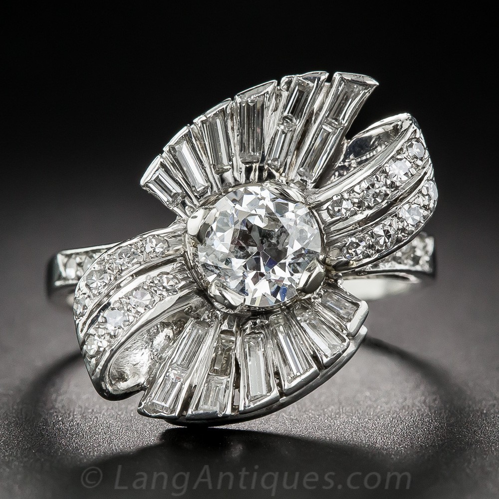 1950s Diamond Bow Motif Cocktail Ring