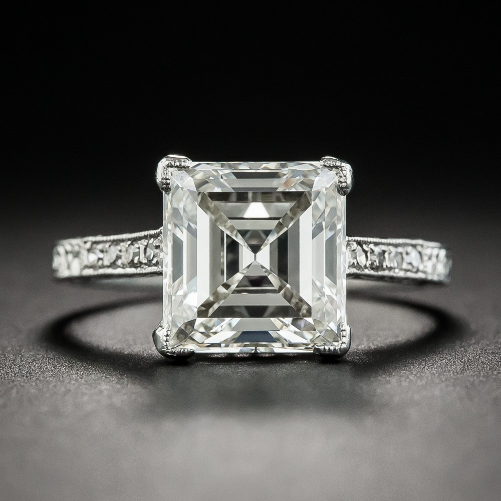 3.46 Carat Edwardian Carré (Square-Cut) Diamond Ring