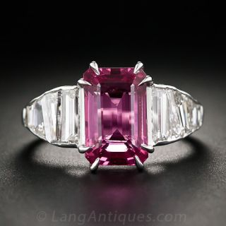 4.74 Carat Pink Sapphire and Baguette Diamond Ring - 1