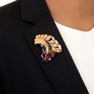 Retro Multi-Gem and Diamond Brooch, French