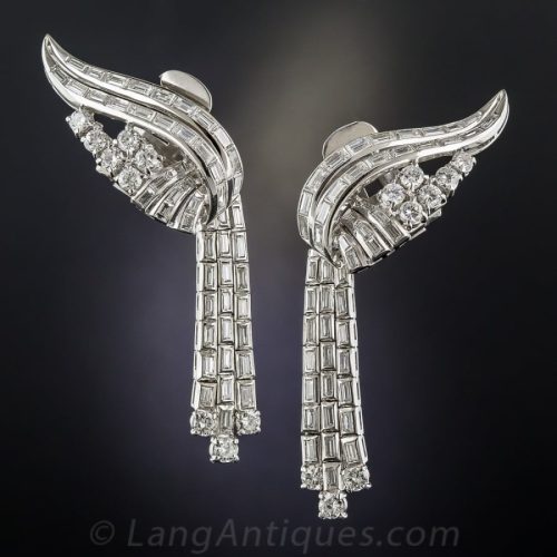 Diamond Day-Night Earrings with Baguette Cascade.