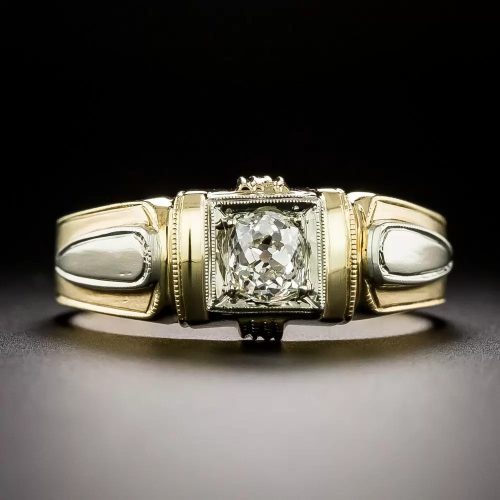 Art Deco Two-Tone Solitaire with Old Mine-Cut Diamond.
