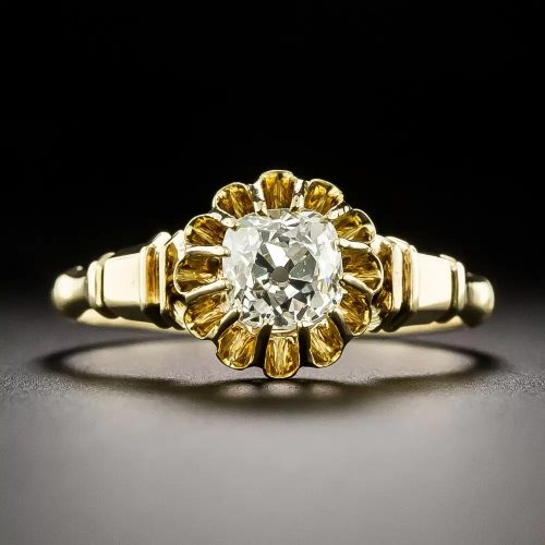 Victorian Ring with Old Mine-Cut Diamond in Buttercup Setting.
