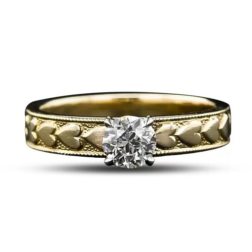 Estate Heart Motif Ring with European-Cut Diamond.