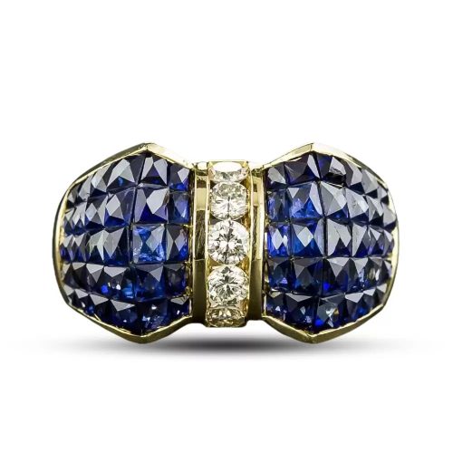 Invisibly-Set Sapphire and Diamond Bow Ring.