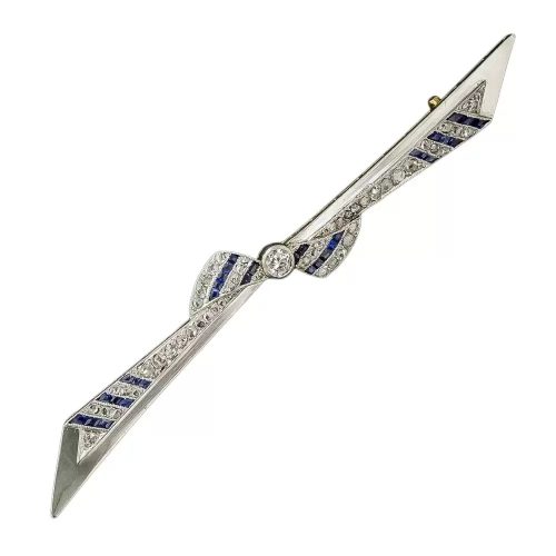 Art Deco Sapphire and Diamond Bow Pin.