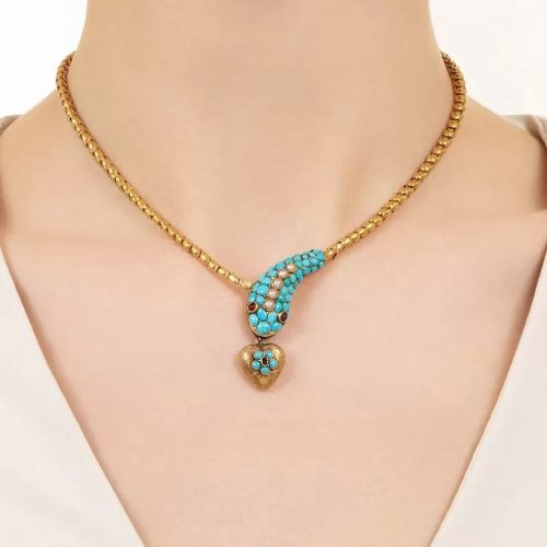 Love Victorian Style Blog Victorian Turquoise, Pearl and Ruby Snake Necklace.