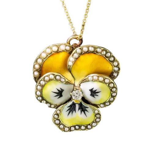 Love Victorian Style Blog Enamel Diamond Pansy Pendant.