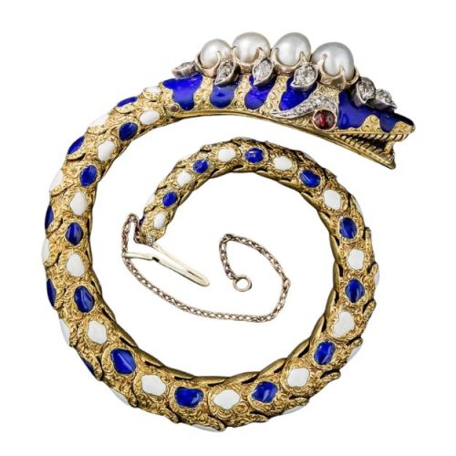 Love Victorian Style Blog Victorian Diamond, Pearl and Enamel Snake Bracelet.