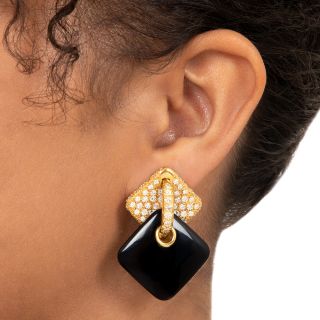 Aldo Cipullo/Cartier Onyx and Diamond Dangle Earrings