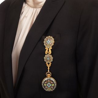 Antique 18K Cloisonné Enamel Pocket Watch and Chatelaine by Braverman & Levy of San Francisco