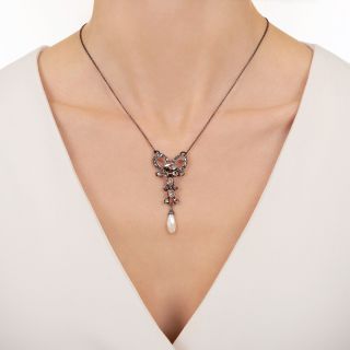 Antique Rose-Cut Diamond And Pearl Lavaliere