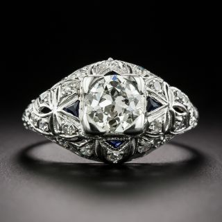 Art Deco 1.01 Carat Diamond and Sapphire* Ring - GIA L SI1 - 3