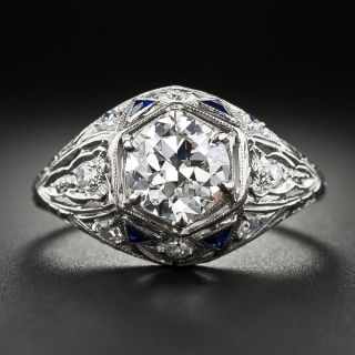 Art Deco 1.13 Carat Diamond Engagement Ring with Sapphire* Accents - GIA I VS1 - 5