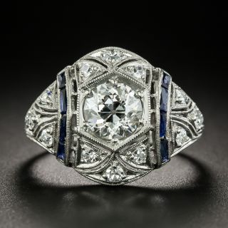 Art Deco 1.18 Carat Diamond and Calibre Sapphire Engagement Ring - GIA H SI1 - 2