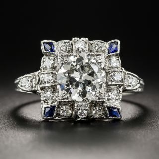 Art Deco 1.30 Carat Diamond and Sapphire* Engagement Ring - GIA  J SI2 - 5