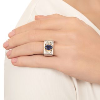 Art Deco 1.90 Carat No-Heat Sapphire and Diamond Ring, Size 4 3/4