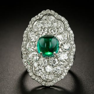 Art Deco 2.20 Carat Cabochon Emerald and Diamond Ring - 2
