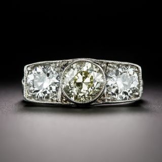 Art Deco 2.91 Total Carat Diamond Three-Stone Engagement Ring - GIA Light Fancy Yellow - 3