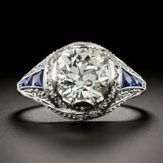 Art Deco 3.01 Carat Diamond and Sapphire Ring - GIA N VS2 - 2