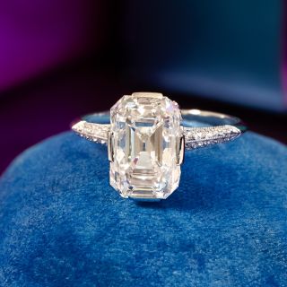 Art Deco 3.89 Carat Emerald Cut Diamond Ring - GIA D VS1