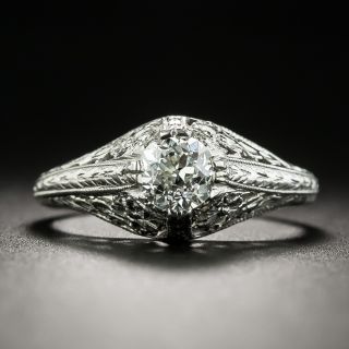 Art Deco .55 Carat Diamond Solitaire Engagement Ring - 1