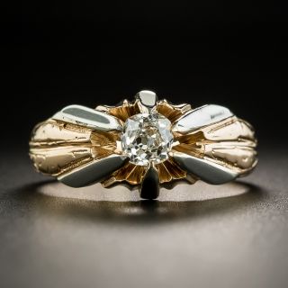 Art Deco .72 Carat Antique Cushion Cut Diamond Two-Tone Ring - GIA J VS2 - 1