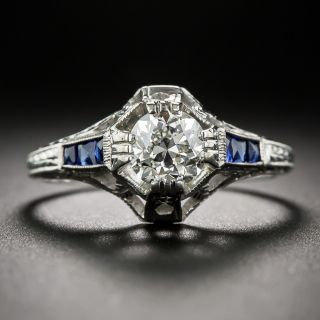 Art Deco .77 Carat Diamond and Sapphire* Engagement Ring by Belais Bros. - 6