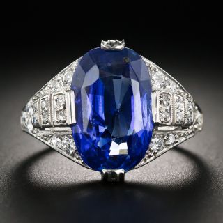 Art Deco 8.43 Carat No-Heat Sapphire and Diamond Ring - GIA - 5