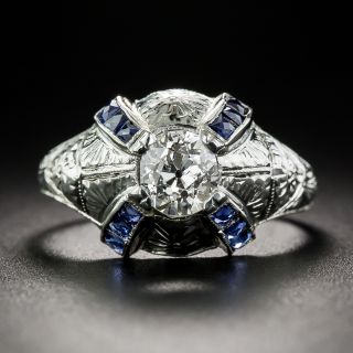 Art Deco .80 Carat Diamond And Sapphire* Dome Ring  - 1
