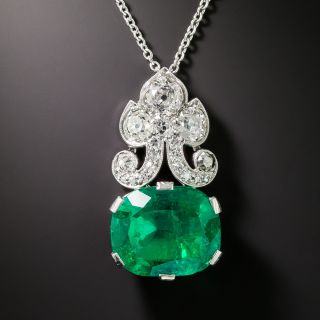 Art Deco 9.25 Carat Colombian Emerald and Diamond Pendant - GIA - 8
