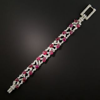Art Deco Carved Ruby and Diamond Bracelet By Trabert & Hoeffer, Mauboussin* - 1