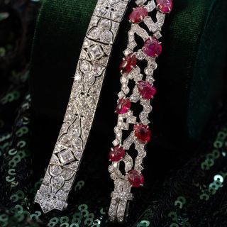 Art Deco Carved Ruby and Diamond Bracelet By Trabert & Hoeffer, Mauboussin*