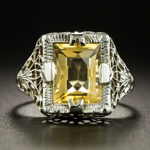 White Gold Filigree Ring with Citrine.