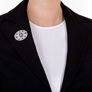 Art Deco Diamond and Calibre Sapphire Brooch