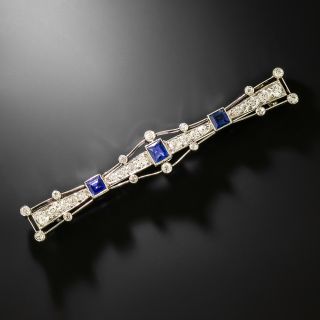 Art Deco Diamond and Sapphire Bar Brooch - 2