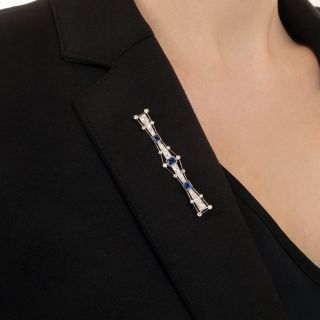 Art Deco Diamond and Sapphire Bar Brooch