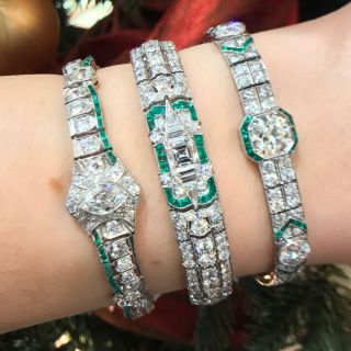 Art Deco Diamond, Calibre Emerald and Platinum Bracelet