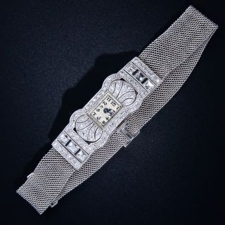 Art Deco Diamond Platinum Mesh Bracelet Watch by Gübelin - 6