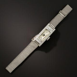 Art Deco Diamond Platinum Mesh Bracelet Watch - 4