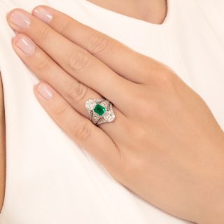 Art Deco Emerald and Diamond Three-Stone Dinner Ring - GIA
