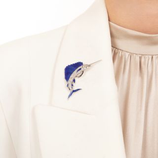 Art Deco Enamel and Diamond Sailfish Brooch
