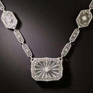 Art Deco Filigree Rock Crystal and Diamond Necklace by Kohn - 2