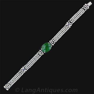 Art Deco Jadeite and Natural Pearl Bracelet - GIA - 3