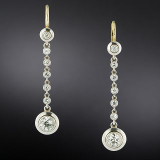 Art Deco Long Diamond Drop Earrings - 2