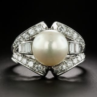 Mid-Century Cultured Pearl and Diamond Ring - 3
