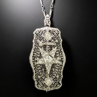 Art Deco Order Of The Eastern Star Diamond Filigree Necklace/Brooch  - 2